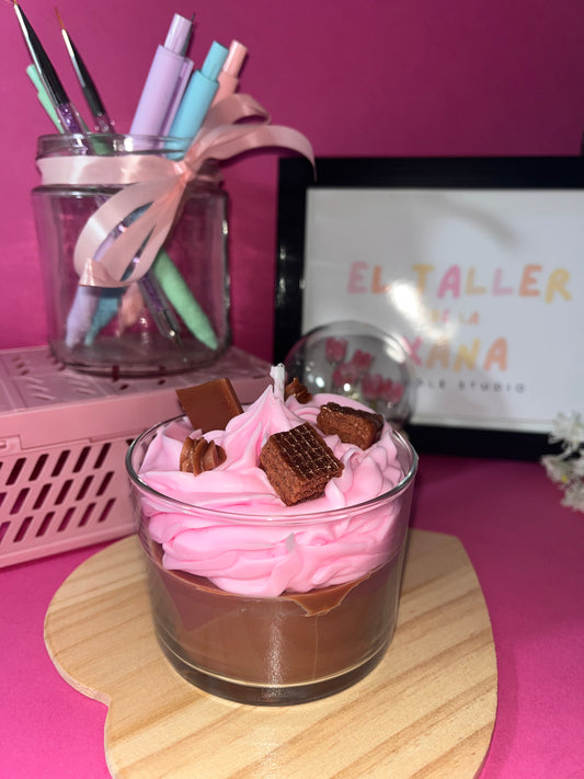 Vela gourmet con aroma de chocolate fondant por la cara posterior