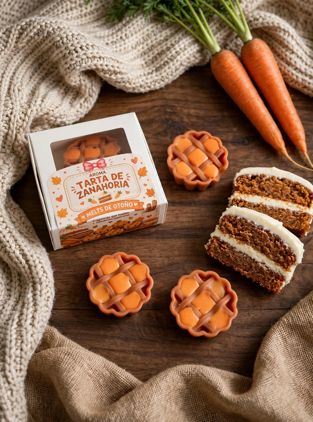 Wax melts tarta de zanahoria 50g con forma de tartaleta - melts de cera aroma otoño
