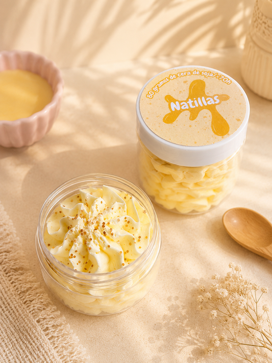 Helado aromático de cera de soja con aroma a natillas, elaborado artesanalmente para perfumar el hogar.