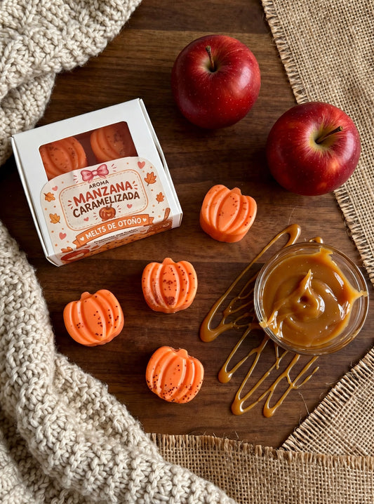 Melts de cera aroma manzana caramelizada 50g con forma de calabaza - cera vegetal otoño