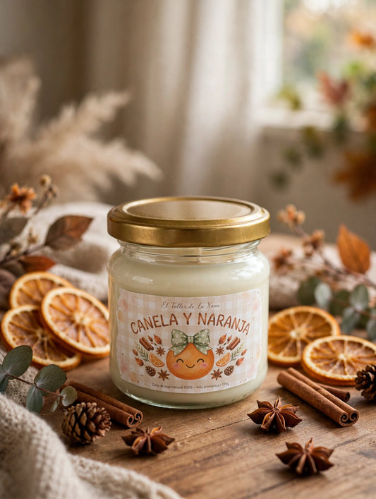 Vela aromática canela y naranja 140g cera de soja 100% natural mecha de madera El Taller de la Xana