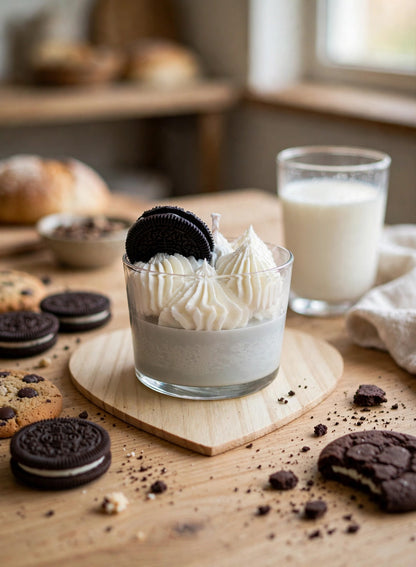 vela gourmet galleta de chocolate vista trasera frosting blanco cera vegetal aroma galleta